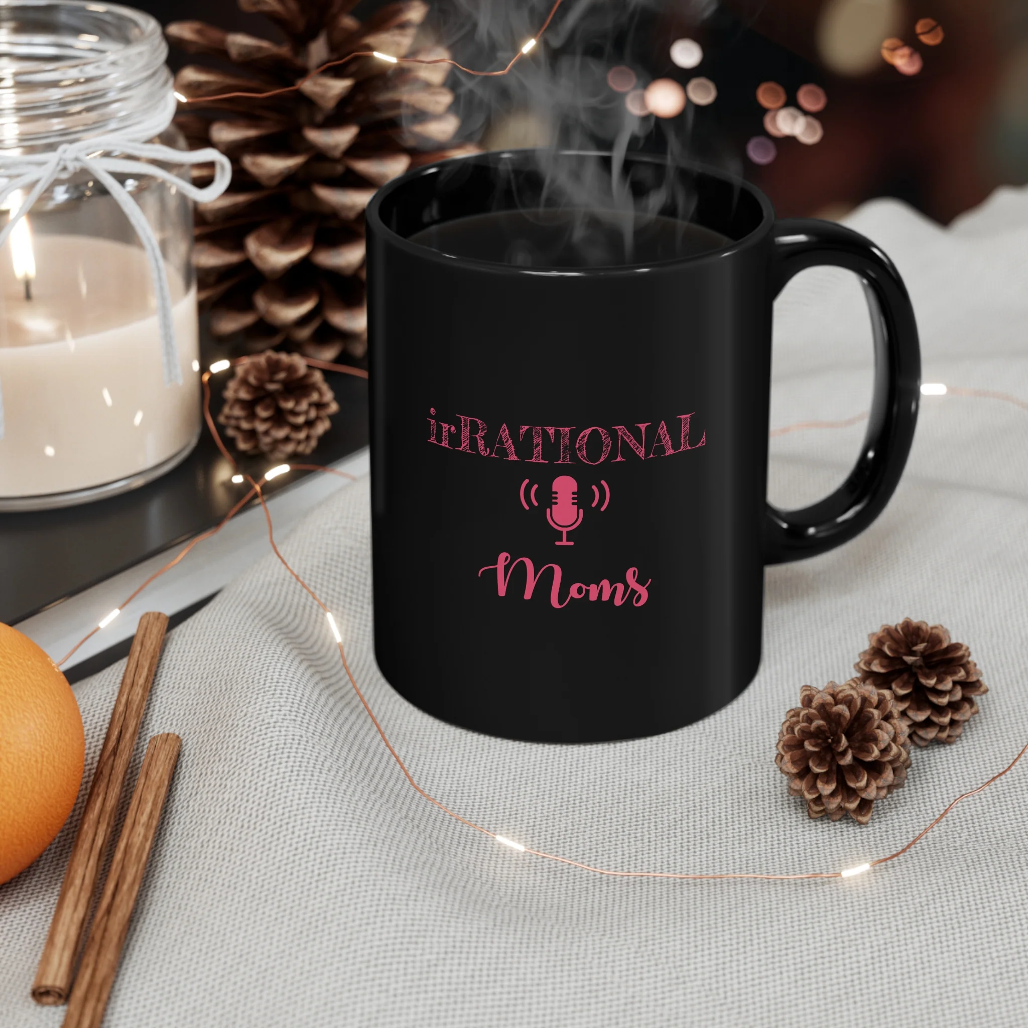 irRational Moms 11oz Black Mug (logo in pink) - Image 4